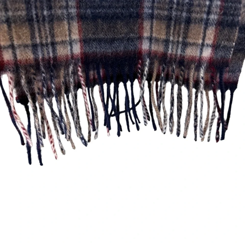 Edinburgh Scotland Classic Plaid Lambswool Scarf in Blue, Gray, Tan with Fringe